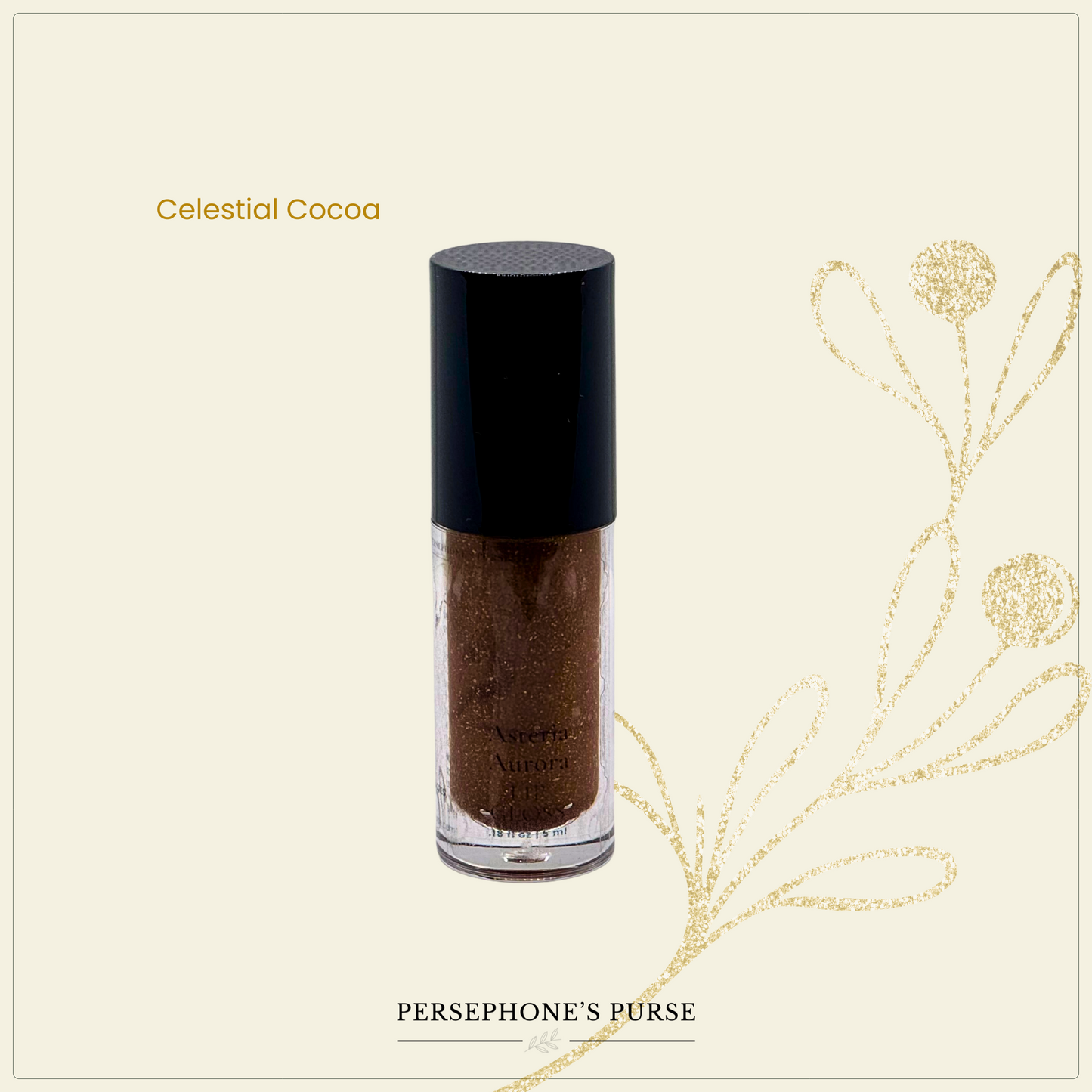 A variety of lip gloss shades displayed in twin tubes with the brand logo 'Hedone' and an additional product bag with a golden liquid inside, labeled 'Crafted for the Gods, Perfected for You.' The background has a green circular pattern with leaf accents.