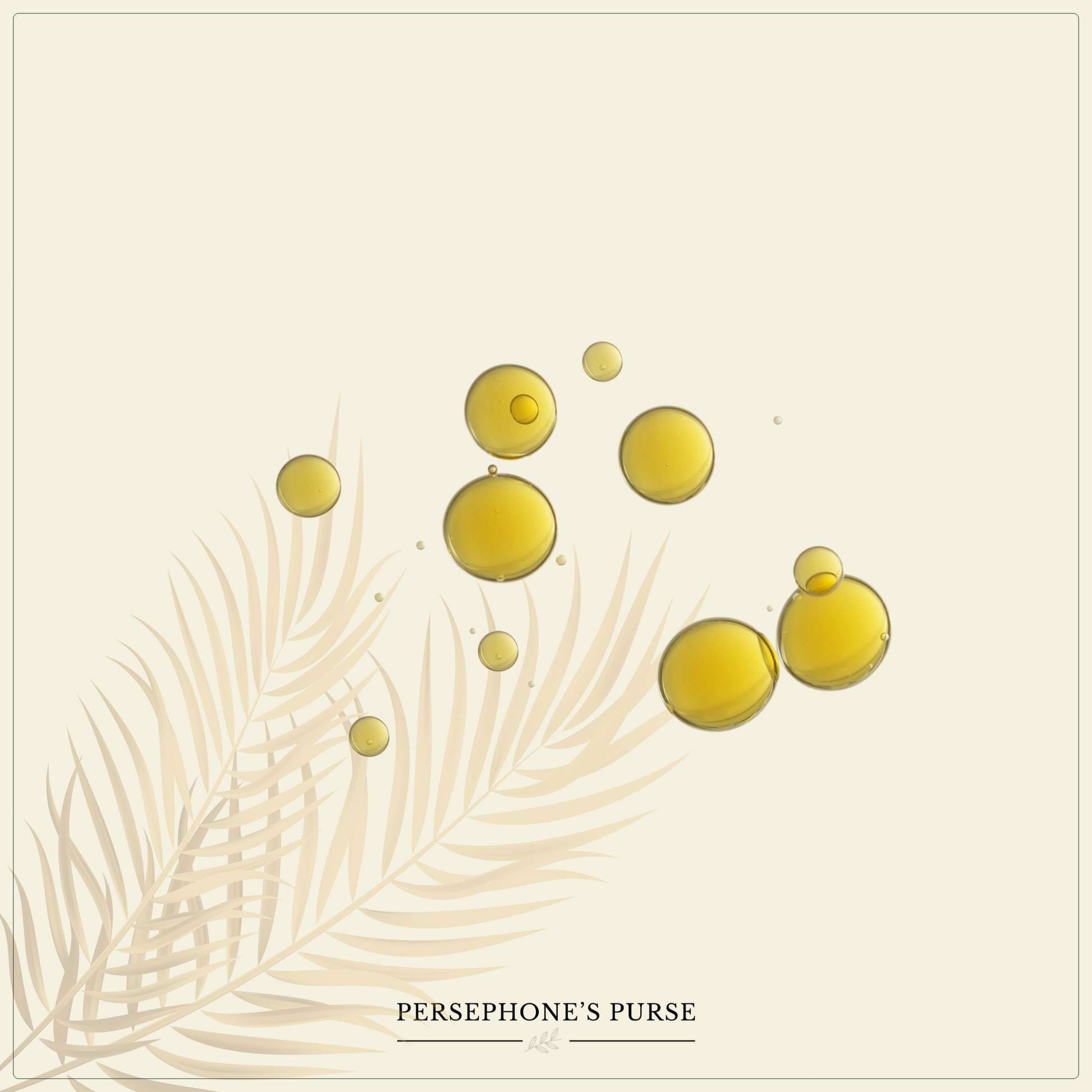 Close-up of golden Geras Beard Oil droplets on a neutral background.