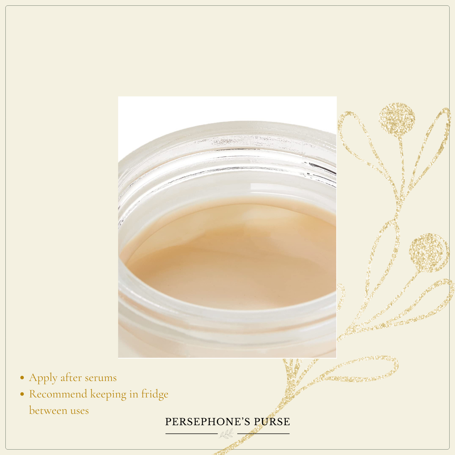 Open jar of Iris Eye Cream showing smooth beige cream texture.