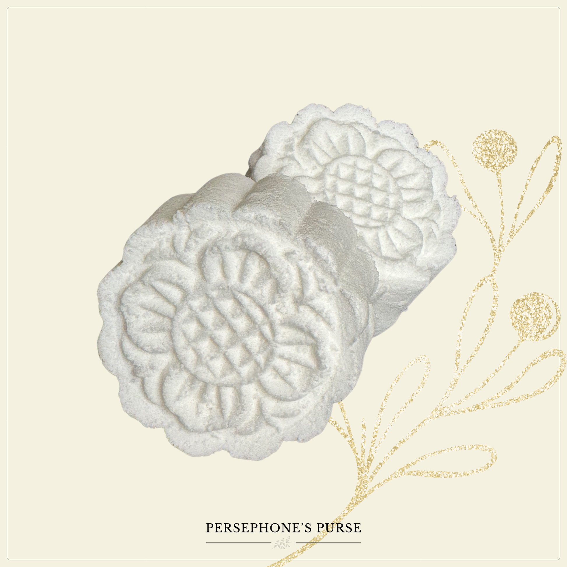 Persephone's Purse Sulis Shower Steamers on a decorative background.